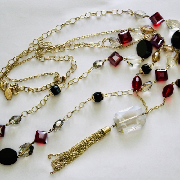 White House/Black Market Necklace Gold-Tone, Red, Black, & Clear - Picture 2 of 8